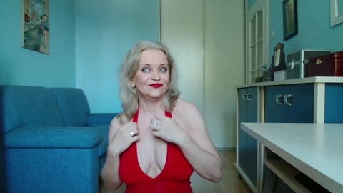 Horny cougar goes wild when left alone at home