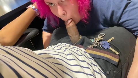 Blowjob, thick white girl, pink hair