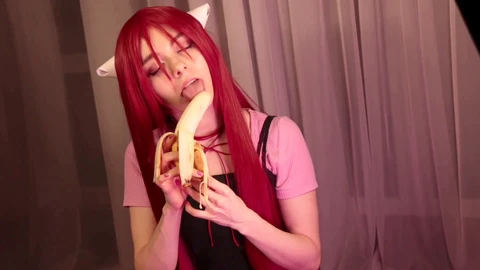 Nyu gives a thorough deep throat to the banana until it disappears in her mouth. Elfen Lied