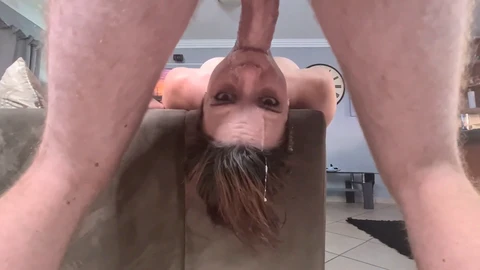 Petite mommy experiences rough face drilling upside down | with deepthroat action