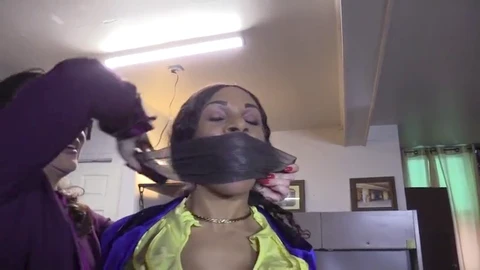 Duct taped, big tits, ebony babes