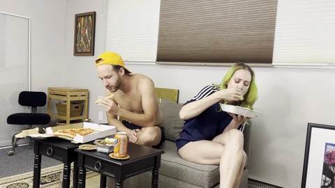 Boy and lady indulge in steamy food licking session